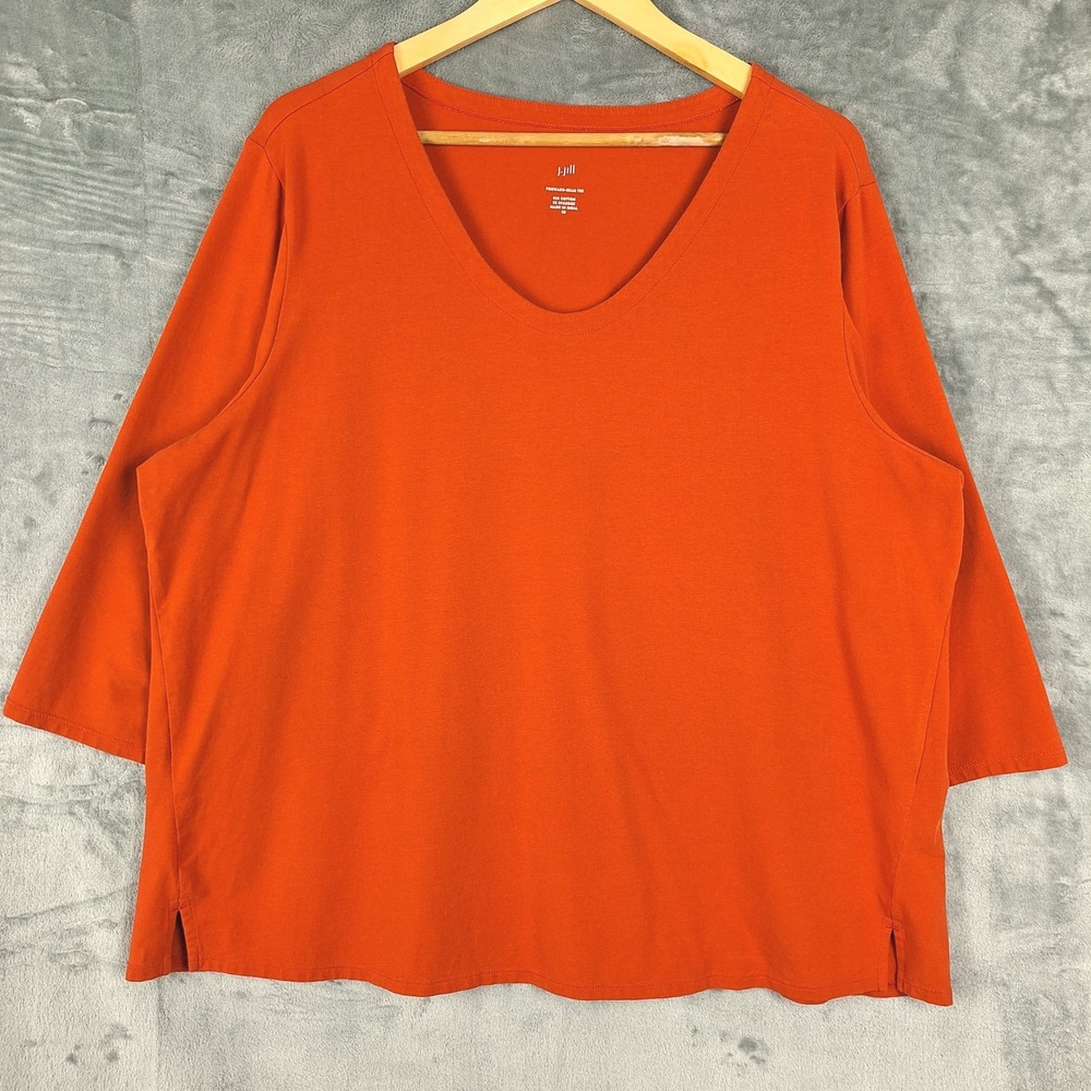 J Jill Top 2X Orange Forward‎ Seam Tee Casual Boxy Stretch Relaxed Minimalist